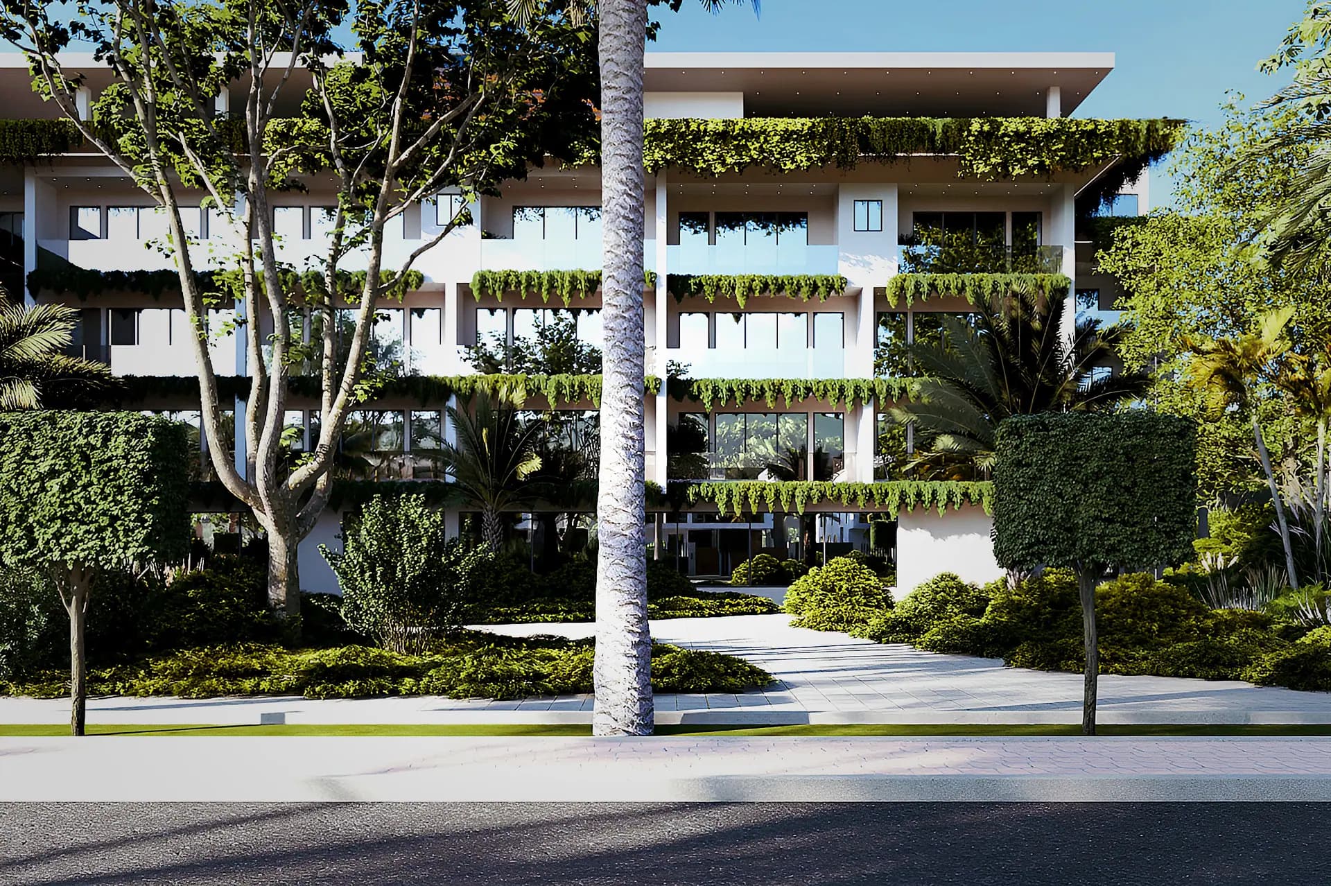 Planted courtyard between the blocks
