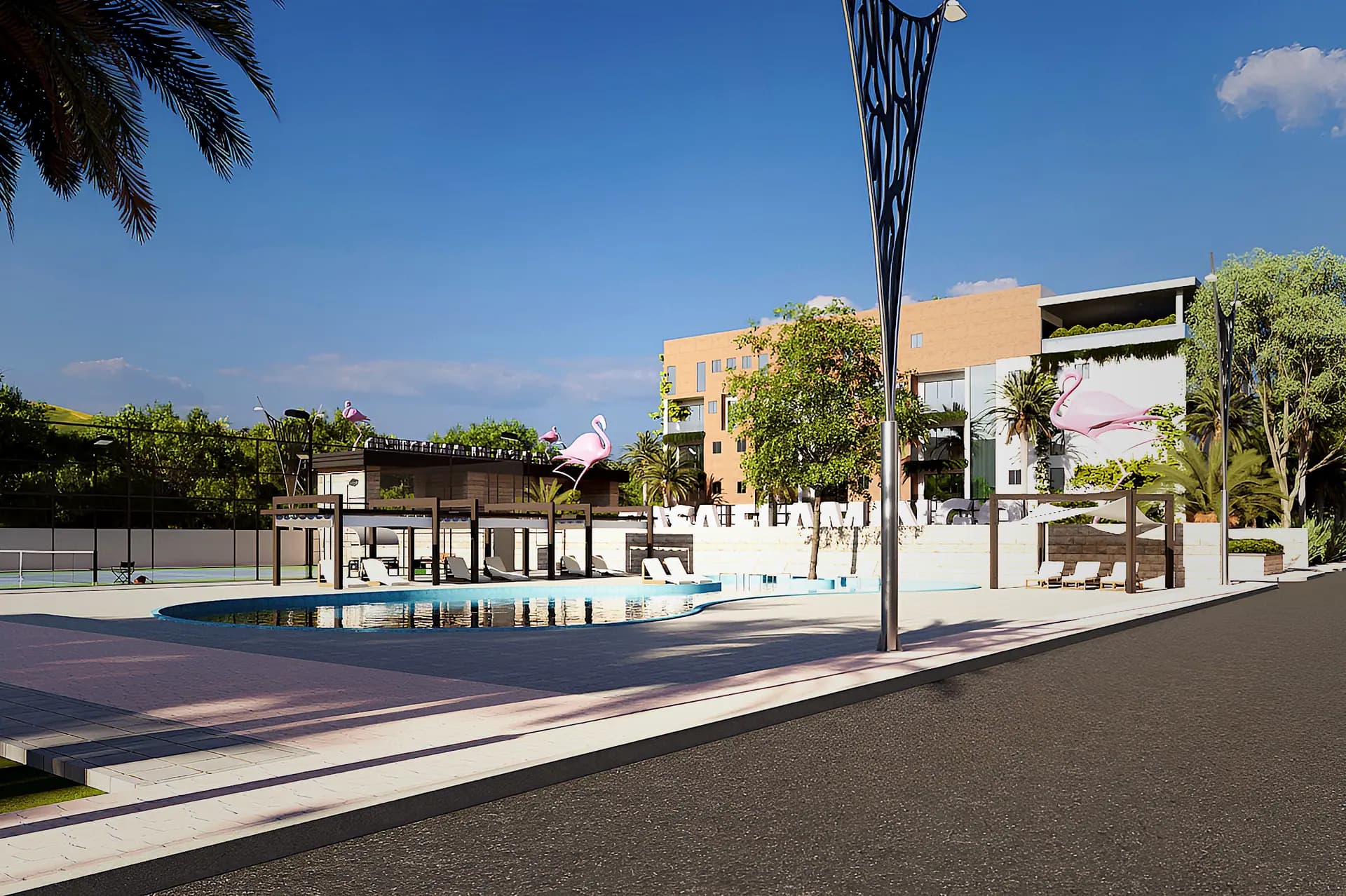 Free-form pool and terrace
